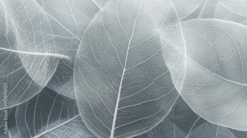 A delicate arrangement of translucent white leaves layered over a soft. light background. creating an ethereal atmosphere suitable for nature-themed designs and backgrounds