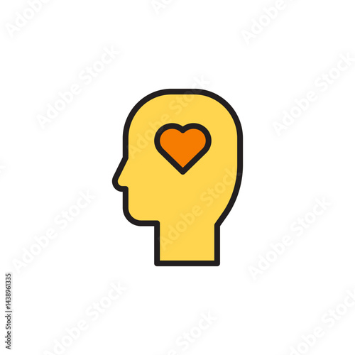 Iconic Representation of Mental Health with a Yellow Head Silhouette Featuring a Heart Symbolizing Love and Wellness
