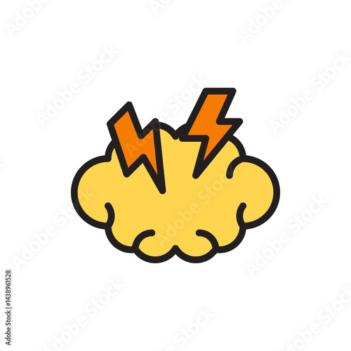 Icon Depicting Mental Health with Lightning and Clouds Representing Stress and Overwhelm in a Colorful Abstract Illustration