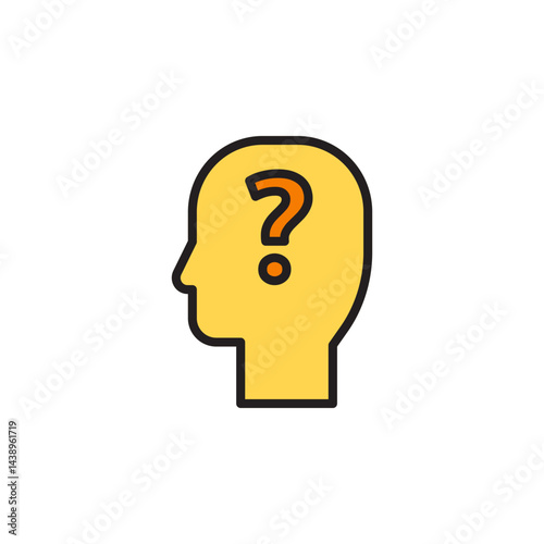 Yellow silhouette of a human head with a question mark symbol representing exploration of thoughts and emotions in mental health and wellness iconography