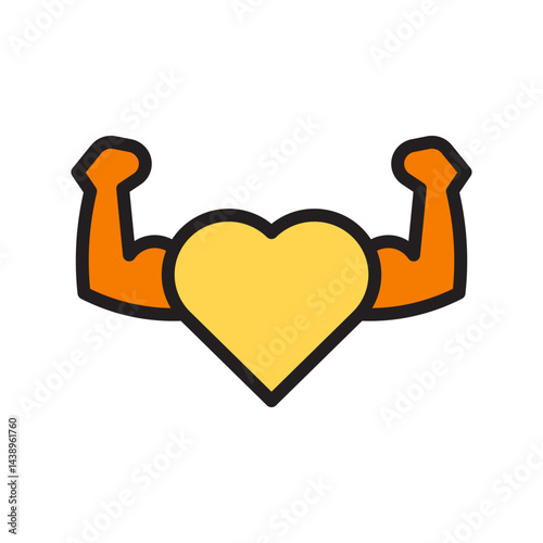 Icon Illustrating Heart and Bicep Muscles Symbolizing Mental Health Strength and Resilience in Personal Wellness and Emotional Empowerment Context