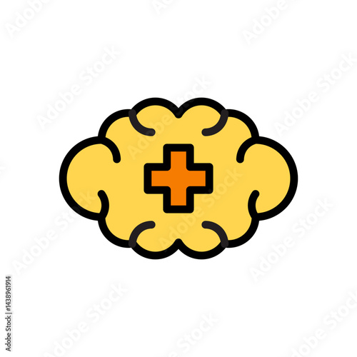 Mental Health Icon Representing Wellness, Mindfulness, and Therapy with Symbolic Elements in Yellow and Orange Colors for Promoting Emotional Support and Selfcare