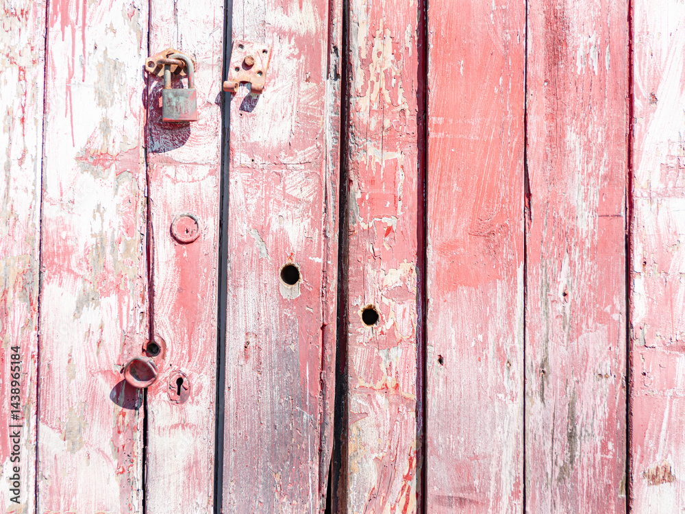 Street and buildings of Mangaweka Old faded doors of shed on street