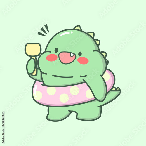 Vector cartoon illustration of dino dinosaur dragon sticker set Concept Isolated Flat