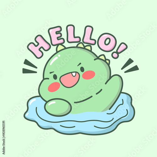 Vector cartoon illustration of dino dinosaur dragon sticker set Concept Isolated Flat