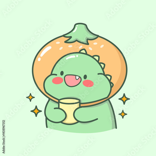 Vector cartoon illustration of dino dinosaur dragon sticker set Concept Isolated Flat