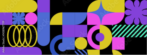 Colorful geometric abstract design suitable for backgrounds, posters, and print materials. Vibrant, modern, and versatile for various creative projects.
