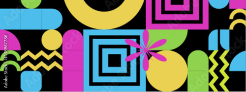 Colorful abstract geometric pattern with a flower perfect for backgrounds, wallpapers, textile designs, packaging, and stationery. Vibrant, eye catching visual.