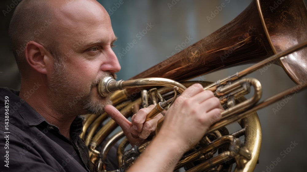 Obraz premium Focused Musician Playing the Euphonium
