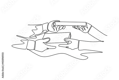 Neighbor sharing concept. Single line draw design. Vector graphic illustration