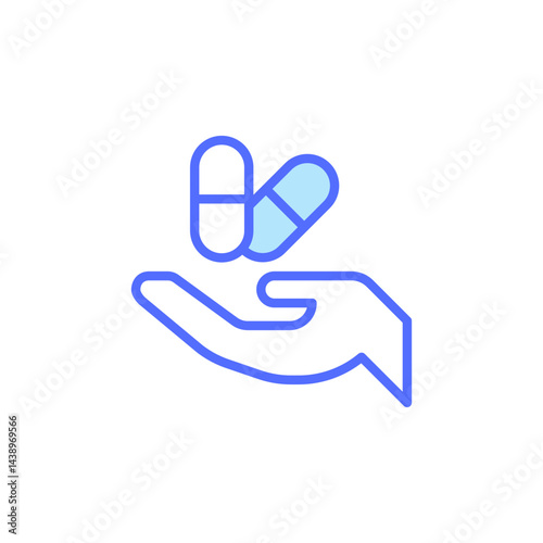 Hand Reaching Out to Catch Falling Capsules Representing Mental Health Medication and Emotional Wellness Support Icon