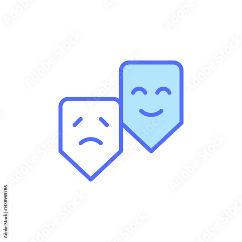 Icons Representing Mental Health Concepts of Happiness and Sadness with Simplistic Design Elements in Blue Tones and Geometric Shapes photo