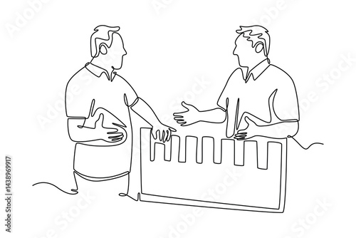 Neighbor sharing concept. Single line draw design. Vector graphic illustration