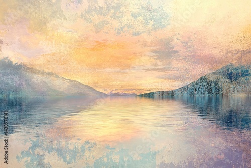 Serene lake sunset vista