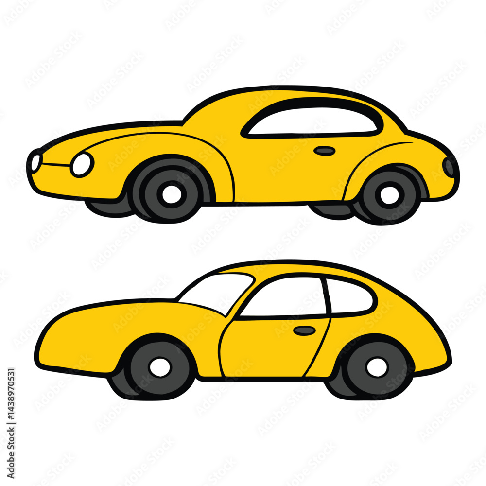 Fototapeta premium Set of Cute Cartoon Car Vector Illustrations, Funny Vehicle Clipart Collection for Kids Books, Games, Posters, Educational Designs, Adorable Car Characters