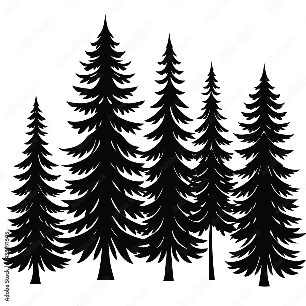 Fototapeta premium Spruce Trees icon set on white background