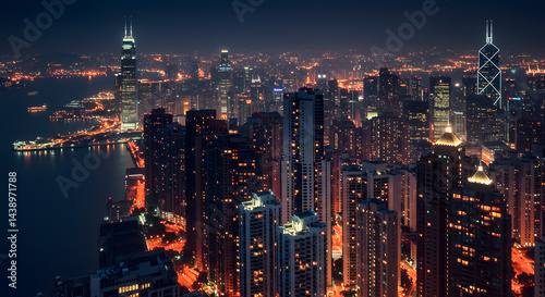 Wallpaper Mural Hong Kong Cityscape at Night with Illuminated Buildings and Waterfront View Torontodigital.ca