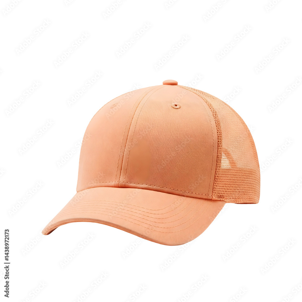 Peach Baseball Cap mock up with Mesh Back, Casual Headwear for Summer, png, cutout Peach Baseball Cap mock up with Mesh Back, Casual Headwear for Summer, png, cutout