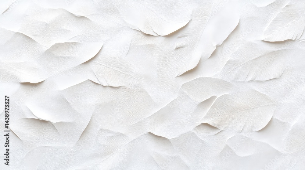 Obraz premium Close-up of crumpled white paper texture with soft shadows and light highlights, abstract background with organic patterns, and minimalistic design.