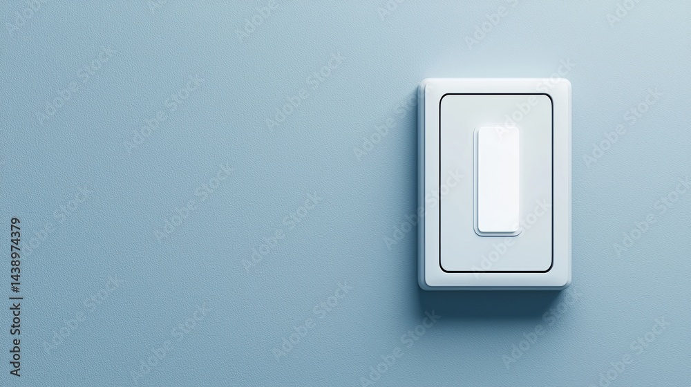 A clean, minimalist light switch is mounted on a textured light blue wall, emphasizing simplicity and modern design. A clean, minimalist light switch is mounted on a textured light blue wall, emphasizing simplicity and modern design.