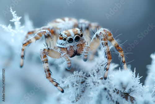 Wallpaper Mural Close Up of a Frozen Jumping Spider on a Frosty Branch Torontodigital.ca