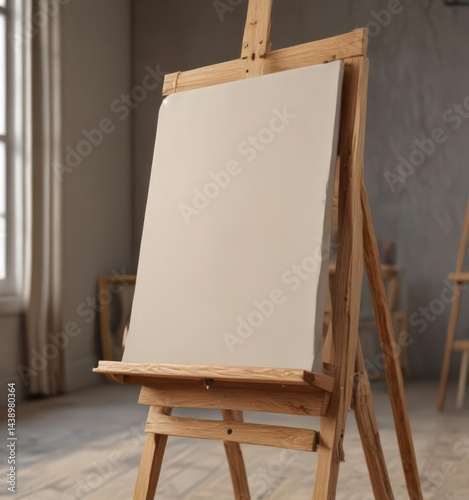 Wallpaper Mural Close-up view of an easel's robust wooden construction holding a pristine canvas ,  structure,  creative Torontodigital.ca