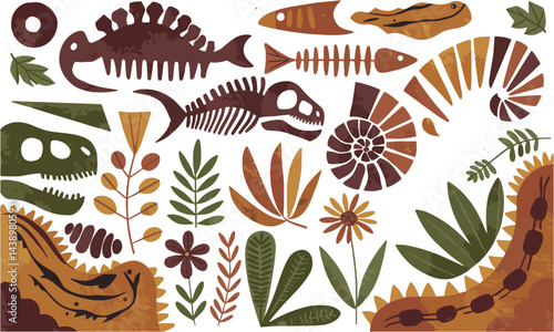 Modern vector illustration set featuring fossil-inspired designs, easily editable.