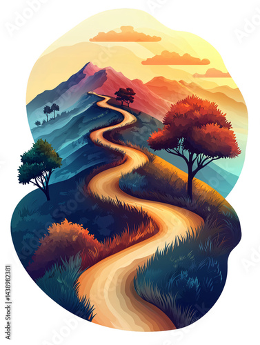Winding path through vibrant mountains nature landscape scenic viewpoint serene environment