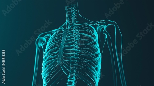 X-Ray Anatomy: A detailed medical illustration of the human skeletal and muscular systems, rendered in a mesmerizing x-ray style, offering a glimpse into the intricate framework that gives us form.