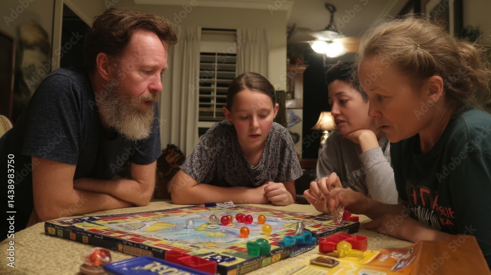 Fototapeta premium Family Game Night: Shared Moments of Focus and Togetherness