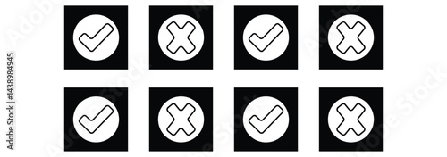 Check mark icon button set. Check box icon with right and wrong buttons .