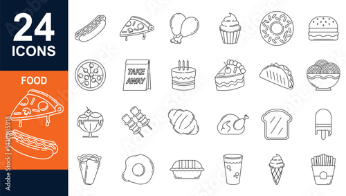 Food icons set. Collection vector black outline logo for mobile apps web or site design