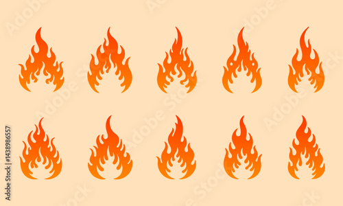 Ten stylized orange and red flame icons in two rows on a light beige background