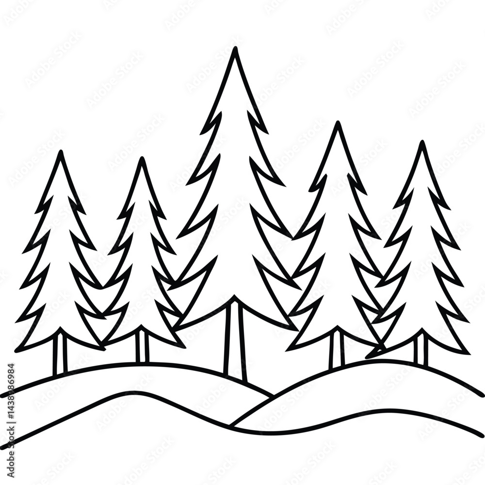 Obraz premium Trees & Forest Elements Vector Silhouette line art