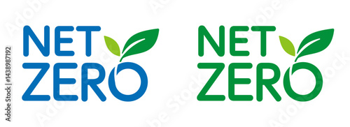 企画書のアイキャッチに使える、葉っぱのアイコン付きNET ZERO ロゴ