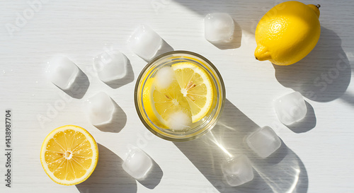 Making Lemon Water with Ice Cubes and Fresh Lemons