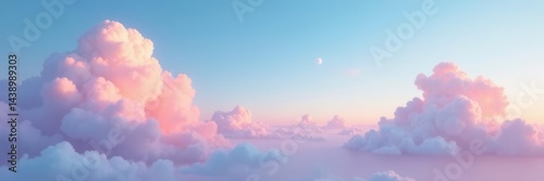 Light blue and rose sky panorama, wispy cloudscape , serene, ethereal
