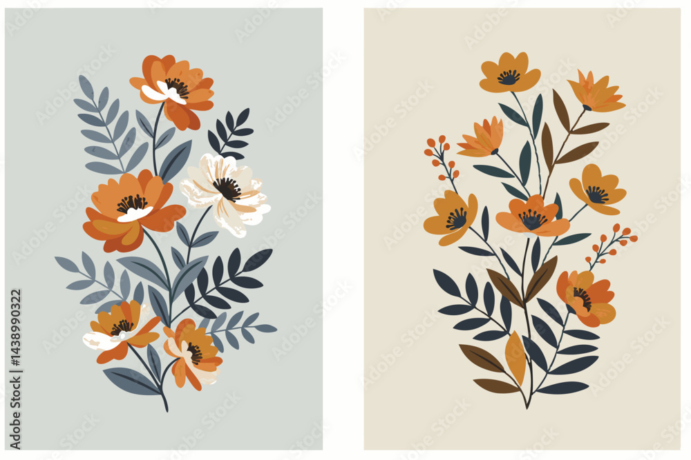 Naklejka premium Two Vintage Floral Bouquets Illustration