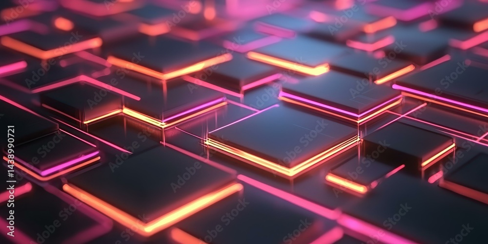 Abstract Neon Glowing Cubes Futuristic Technology Background Digital Art Abstract Neon Glowing Cubes Futuristic Technology Background Digital Art