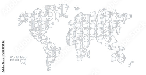 World map circuit board on white background.