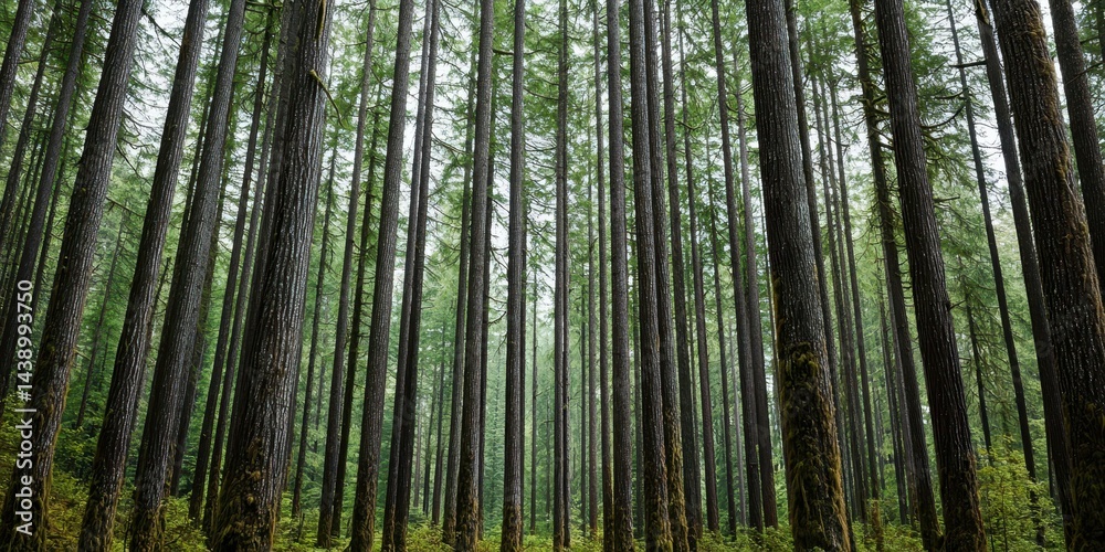 Fototapeta premium Majestic Evergreen Forest Tall Trees in a Lush Green Canopy