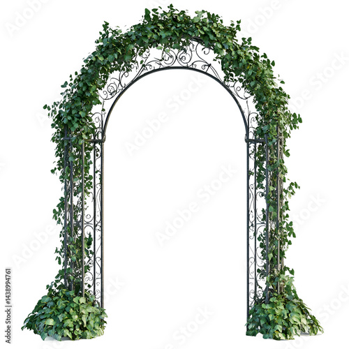 Elegant wrought iron garden archway isolated on transparent background