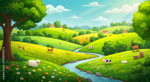 Idyllic Farmland: A Whimsical Summer Scene
