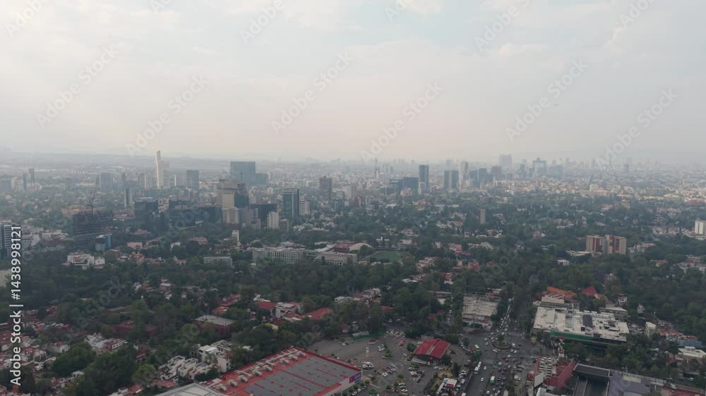 Aerial film of a smoggy day in Mexico City. Aerial film of a smoggy day in Mexico City.