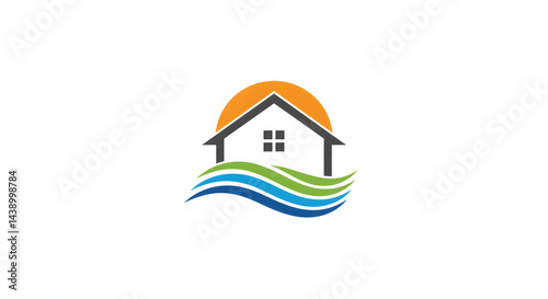 House by the Sea: Sunset Silhouette Logo Design