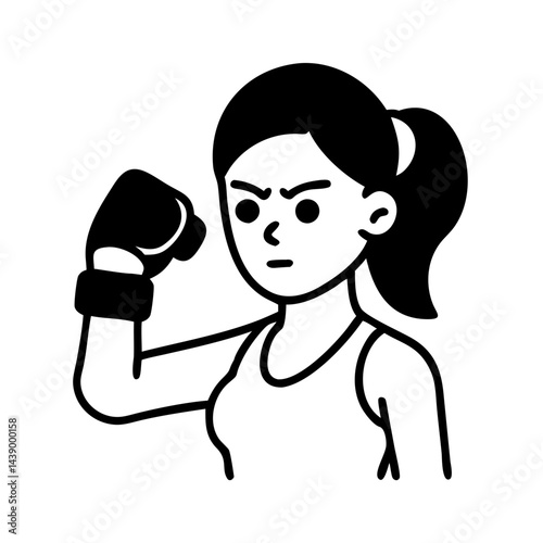 Woman Play Boxing Hand Drawn Illustration