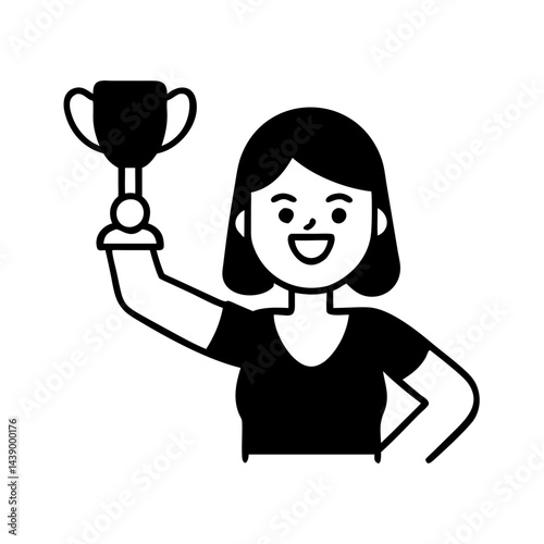 Woman Wins Match Hand Drawn Illustration