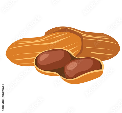 peanuts. Delicious tasty peanuts snack, raw peanut in shell flat vector illustration. Crunchy peanuts nuts 
