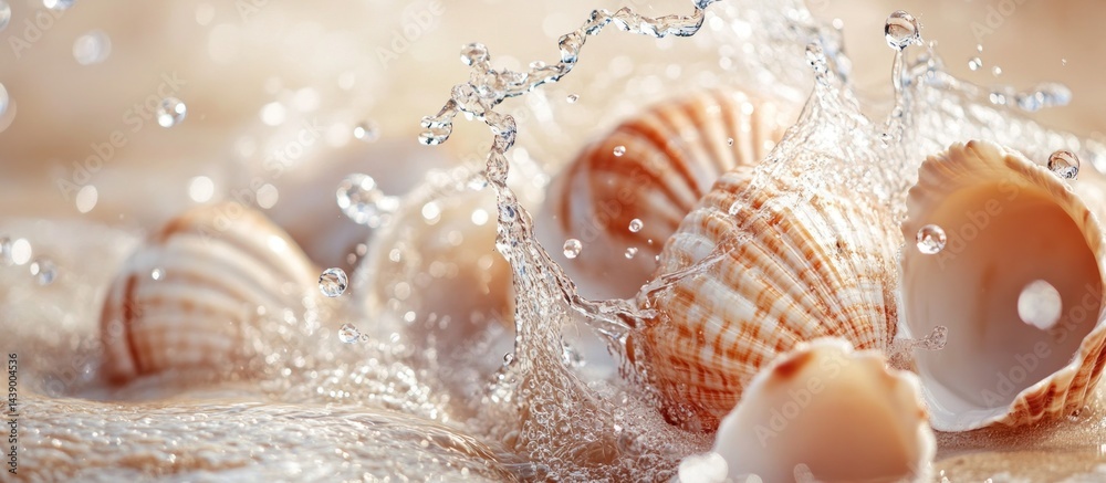 Seashells and Water Splashes on Beach: A Summer Idyll Seashells and Water Splashes on Beach: A Summer Idyll