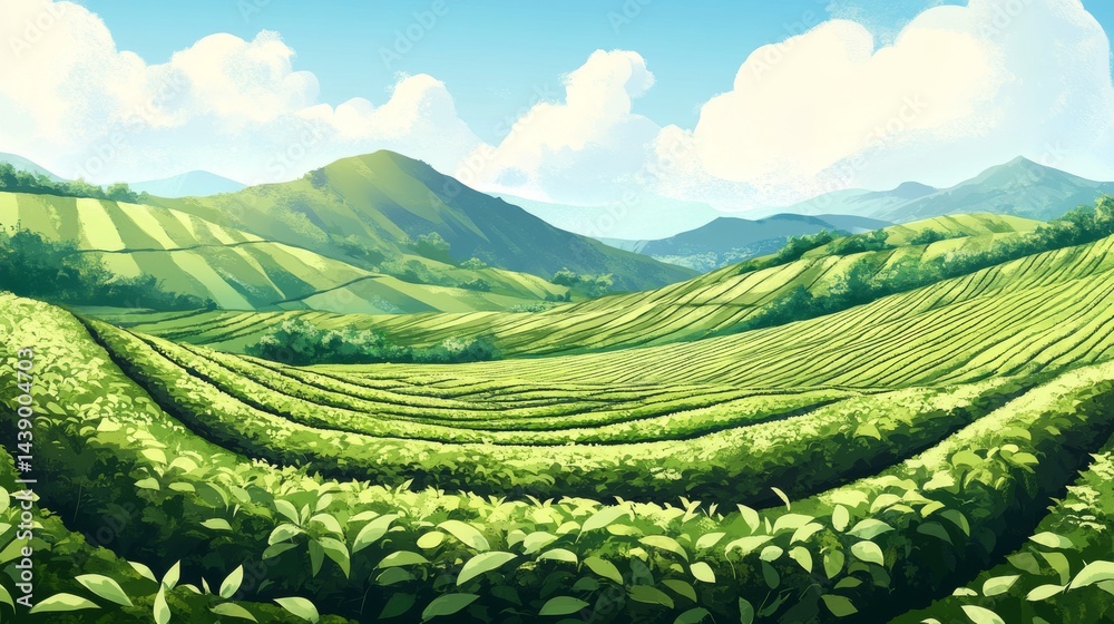 Obraz premium Serene Tea Plantation Landscape Painting